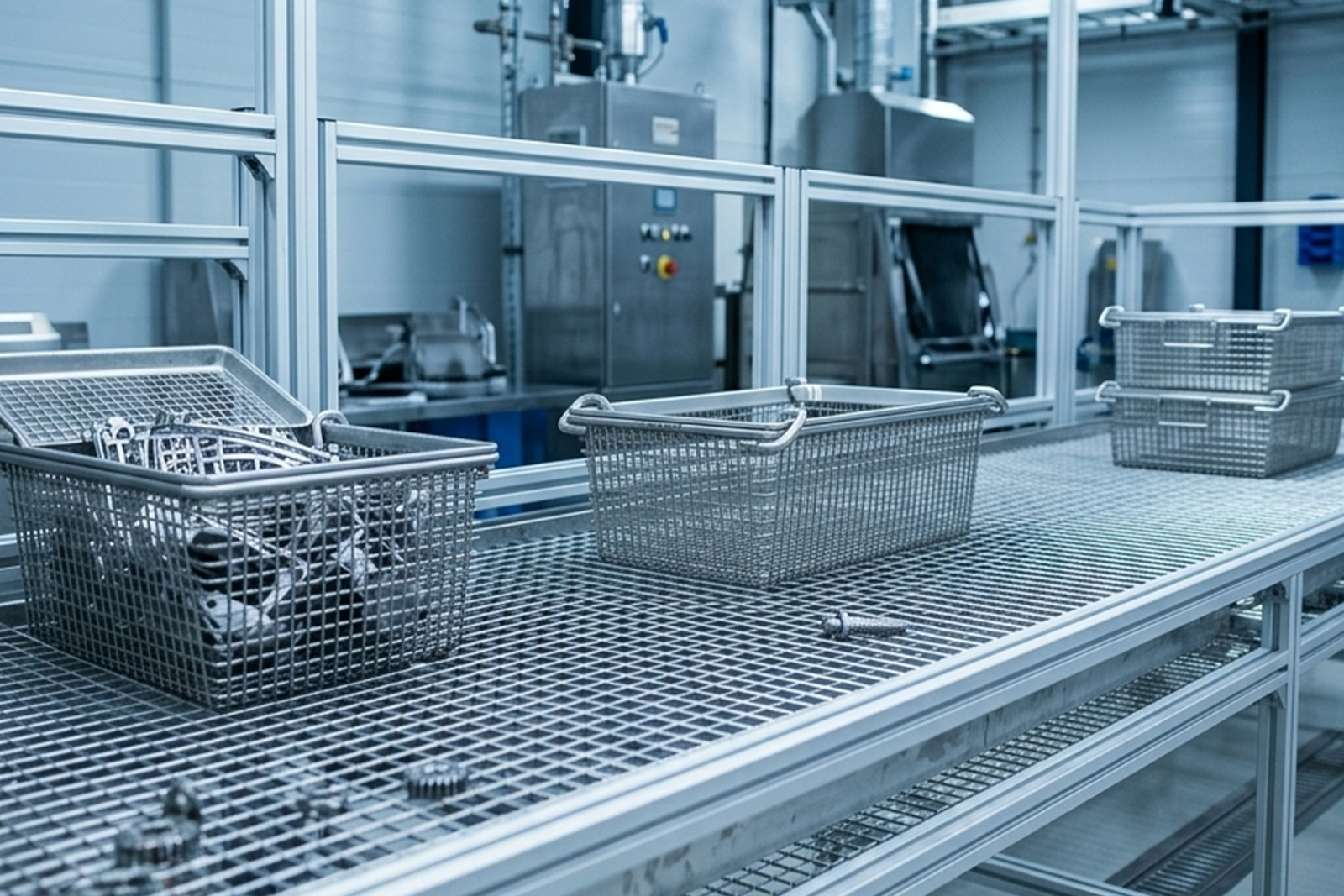 Industrial washing baskets in stainless steel